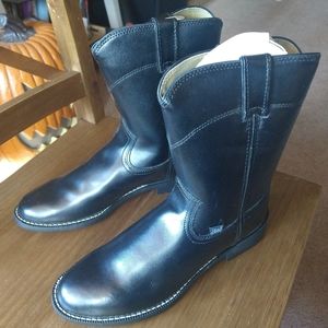 Men's Black Roper Toe Boots, Size 8 1/2, By Justin Boots